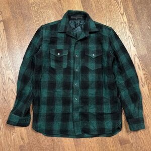 KZO Made in Japan Wool Green Black Plaid L/S Button Board Shirt Mens Medium